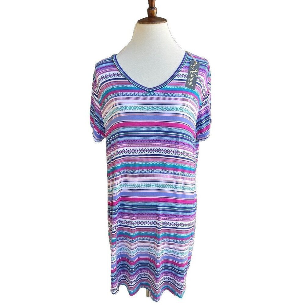 Natural Reflections Blue Tribal Stripe Multi Color Loose Fit Sleep Shirt Size L